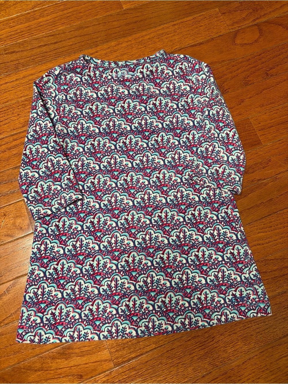 Vineyard Vines Girls Pink Blue Scalloped Print Long Sleeve T-Shirt 4T